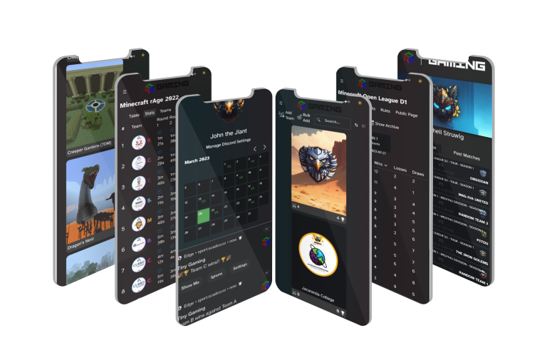 RGB Gaming platform shown across six iPhone screens